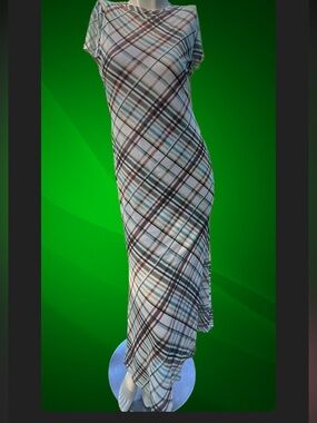 See You Monday Y2K inspired Plaid mesh overlay Maxi Dress in White, Brown, Green